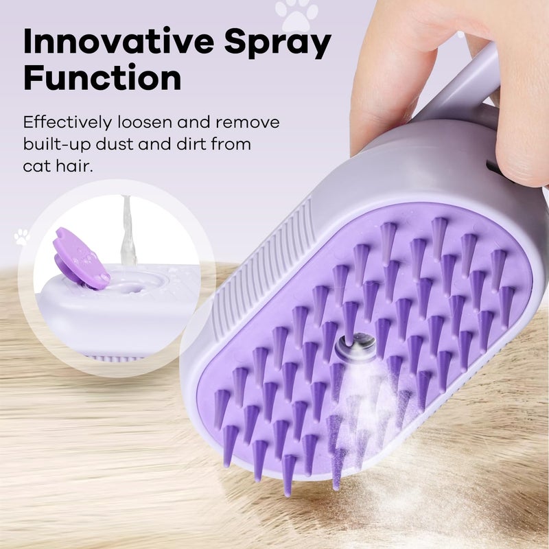 SILVLF Cat Steam Brush for Shedding, 4 in 1 Rechargeable Steam Brush for Cats and Dogs, Anti-Static, Massage, Cleaning, Shedding & Combing All In One! (purple) - Image 3